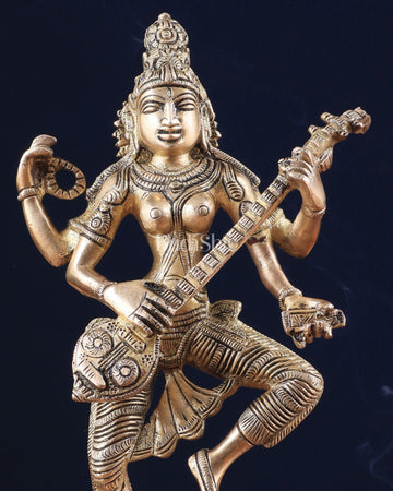 Pure Brass Dancing Saraswati Idol 11" - Budhshiv.com