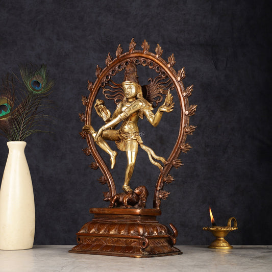 Pure Brass Dancing Shiva Nataraja Statue - 16" - Budhshiv.com