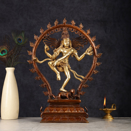 Pure Brass Dancing Shiva Nataraja Statue - 16" - Budhshiv.com