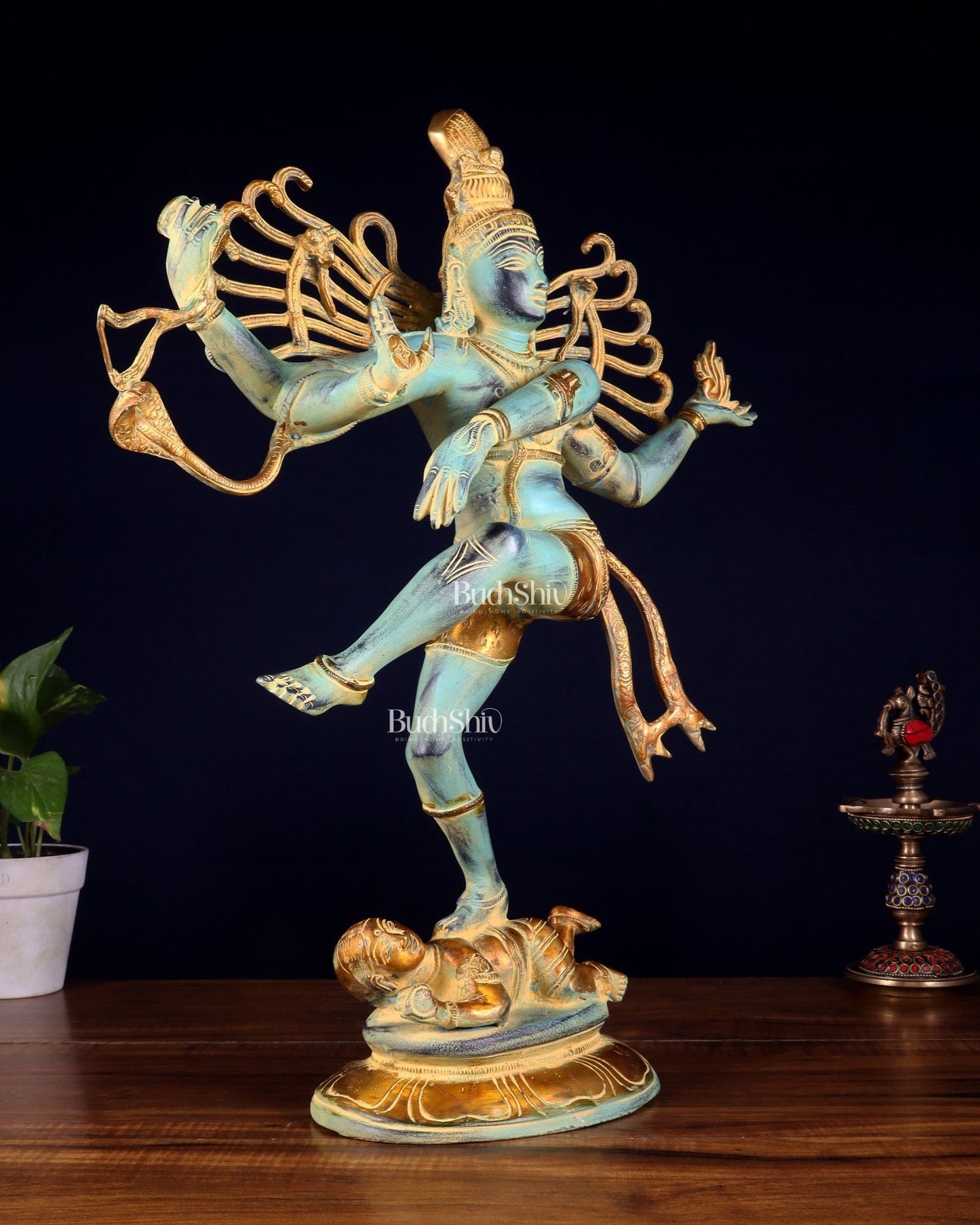Pure Brass Dancing Shiva Nataraja Statue – Blue Patina (19.5 Inch | 7.5 Kg) - Budhshiv.com