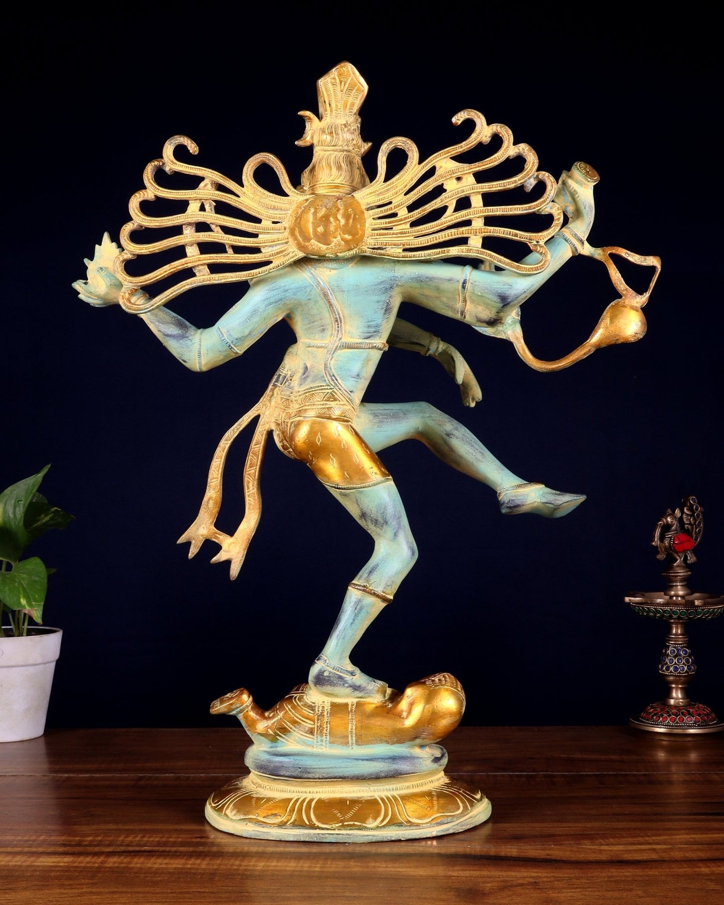 Pure Brass Dancing Shiva Nataraja Statue – Blue Patina (19.5 Inch | 7.5 Kg) - Budhshiv.com