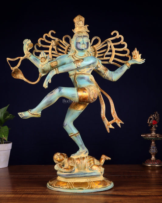 Pure Brass Dancing Shiva Nataraja Statue – Blue Patina (19.5 Inch | 7.5 Kg) - Budhshiv.com