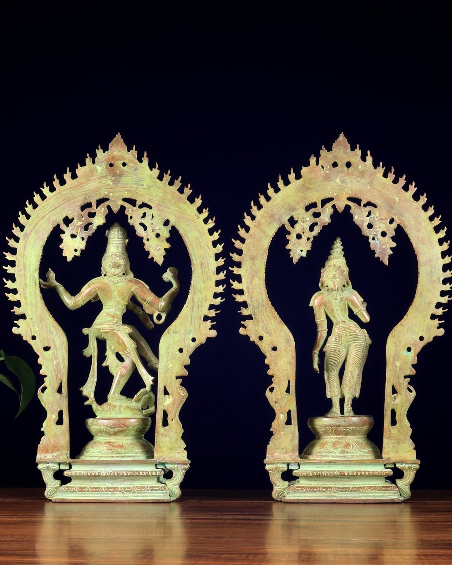 Pure Brass Dancing Shiva Nataraja with Goddess Parvati Sivagami – Green patina 18 inch - Budhshiv.com