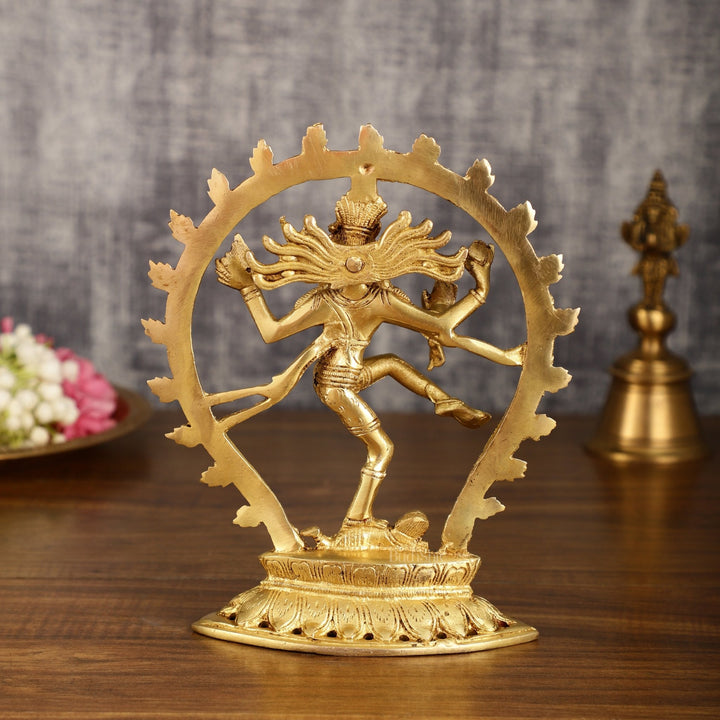 Pure Brass Dancing Shiva Nataraja with Oval Arch | 9 Inch - Budhshiv.com