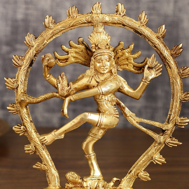Pure Brass Dancing Shiva Nataraja with Oval Arch | 9 Inch - Budhshiv.com