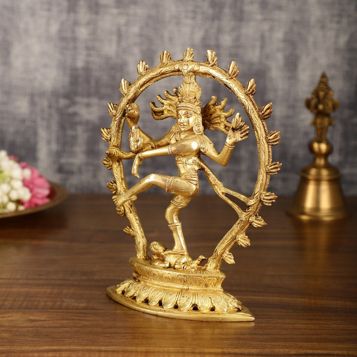 Pure Brass Dancing Shiva Nataraja with Oval Arch | 9 Inch - Budhshiv.com