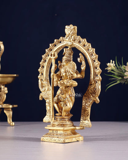 Pure Brass Dancing Shiva Parvati Idol with Prabhavali - 7.5" - Budhshiv.com