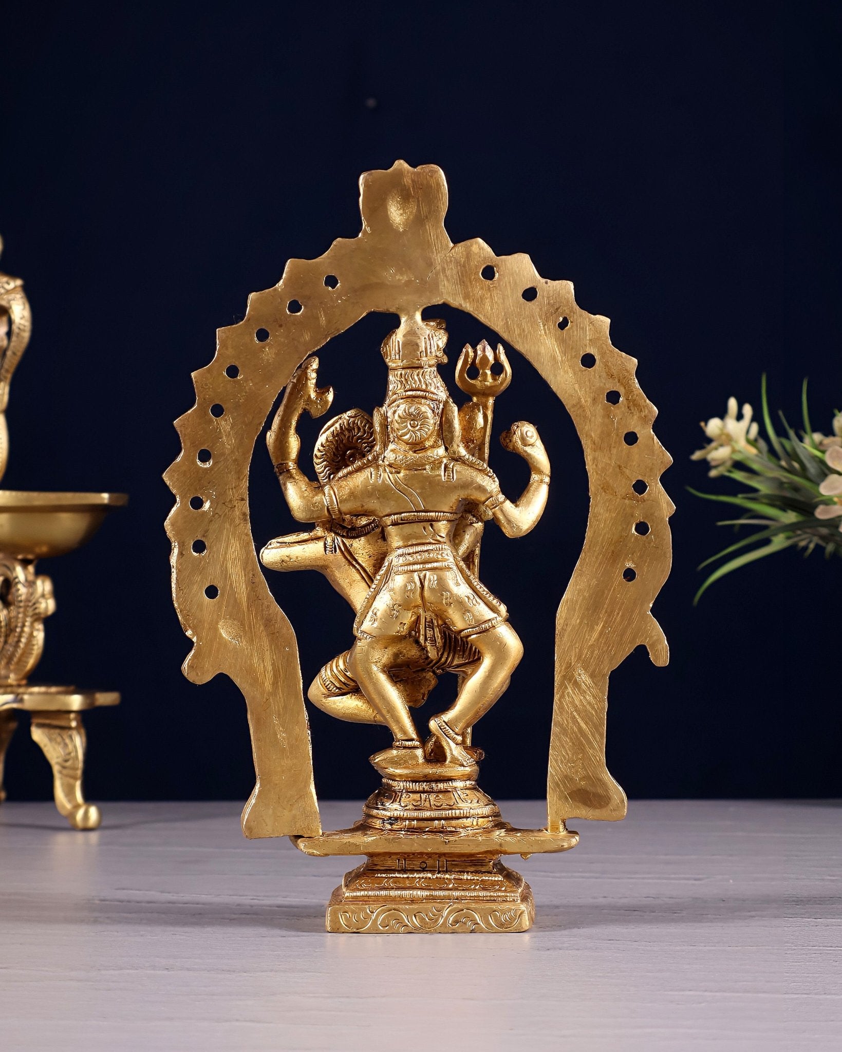 Pure Brass Dancing Shiva Parvati Idol with Prabhavali - 7.5" - Budhshiv.com