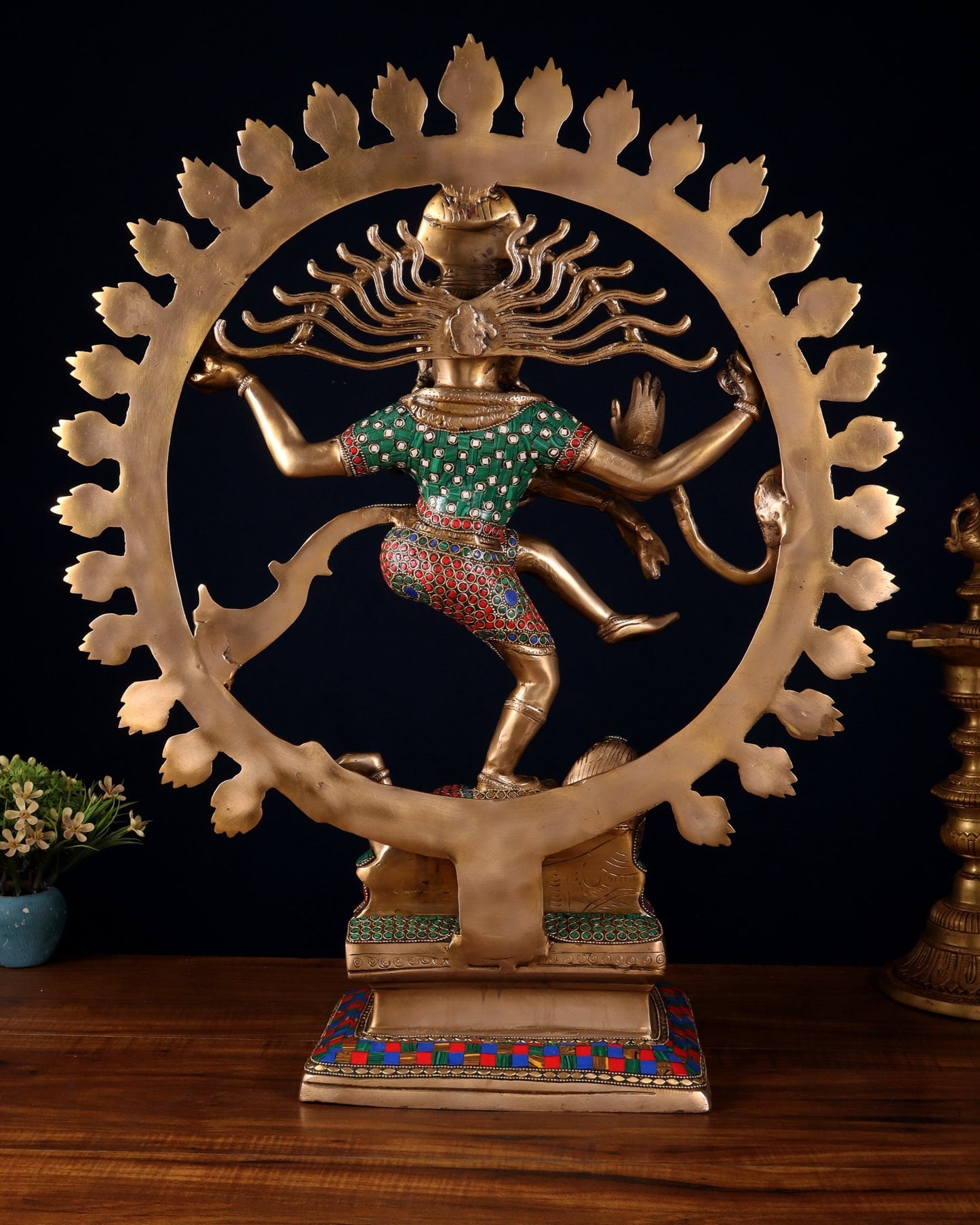 Pure Brass Dancing Shiva Smiling Nataraja Sculpture | 25" multicolour - Budhshiv.com