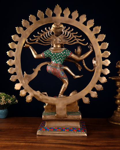Pure Brass Dancing Shiva Smiling Nataraja Sculpture | 25" multicolour - Budhshiv.com