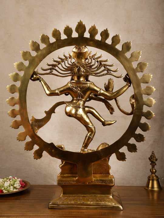Pure Brass Dancing Shiva Smiling Nataraja Sculpture | 25x20.5x7 Inches | 15 KG - Budhshiv.com