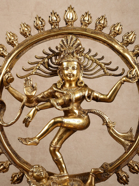 Pure Brass Dancing Shiva Smiling Nataraja Sculpture | 25x20.5x7 Inches | 15 KG - Budhshiv.com