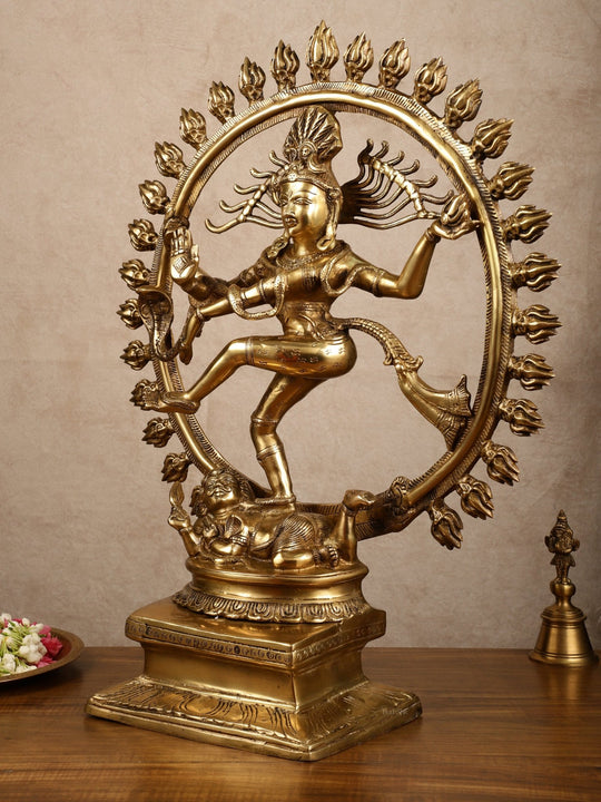 Pure Brass Dancing Shiva Smiling Nataraja Sculpture | 25x20.5x7 Inches | 15 KG - Budhshiv.com