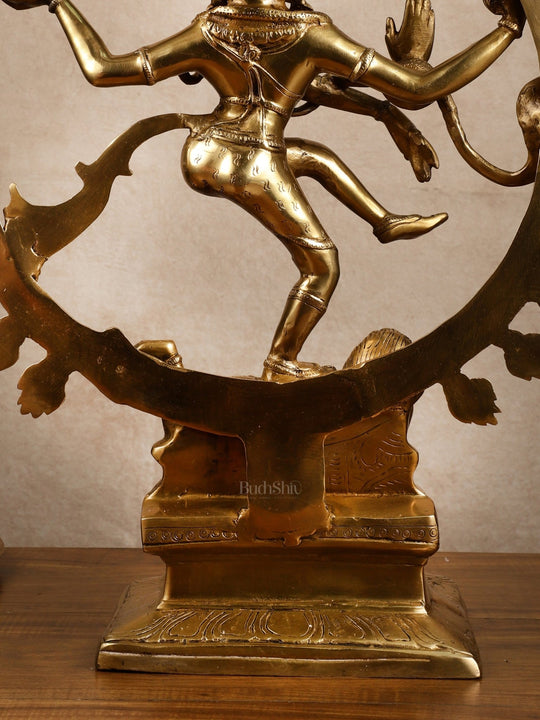 Pure Brass Dancing Shiva Smiling Nataraja Sculpture | 25x20.5x7 Inches | 15 KG - Budhshiv.com