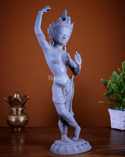Pure Brass Dancing Tara Devi Maya Buddhist Sculpture - 20" Tall sand finish - Budhshiv.com