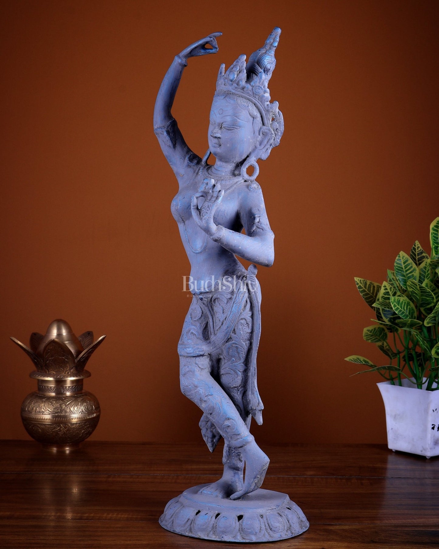 Pure Brass Dancing Tara Devi Maya Buddhist Sculpture - 20" Tall sand finish - Budhshiv.com