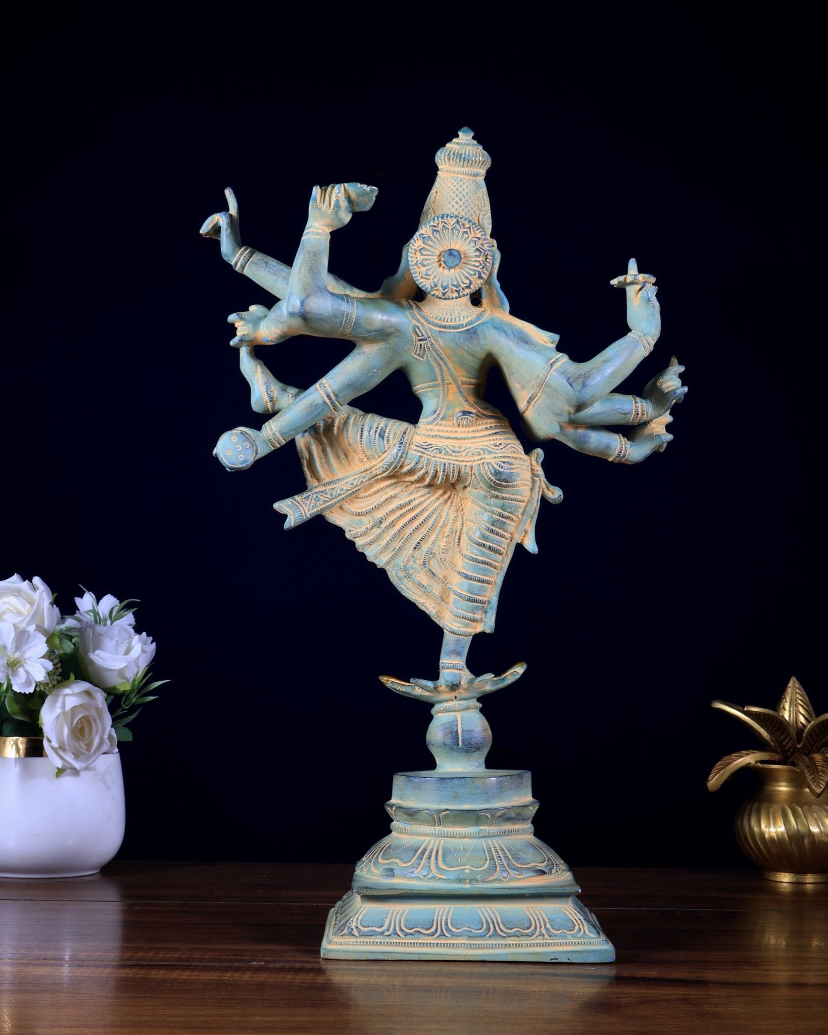 Pure Brass Dancing Vishnu avatar trivikram 16 inch - Budhshiv.com
