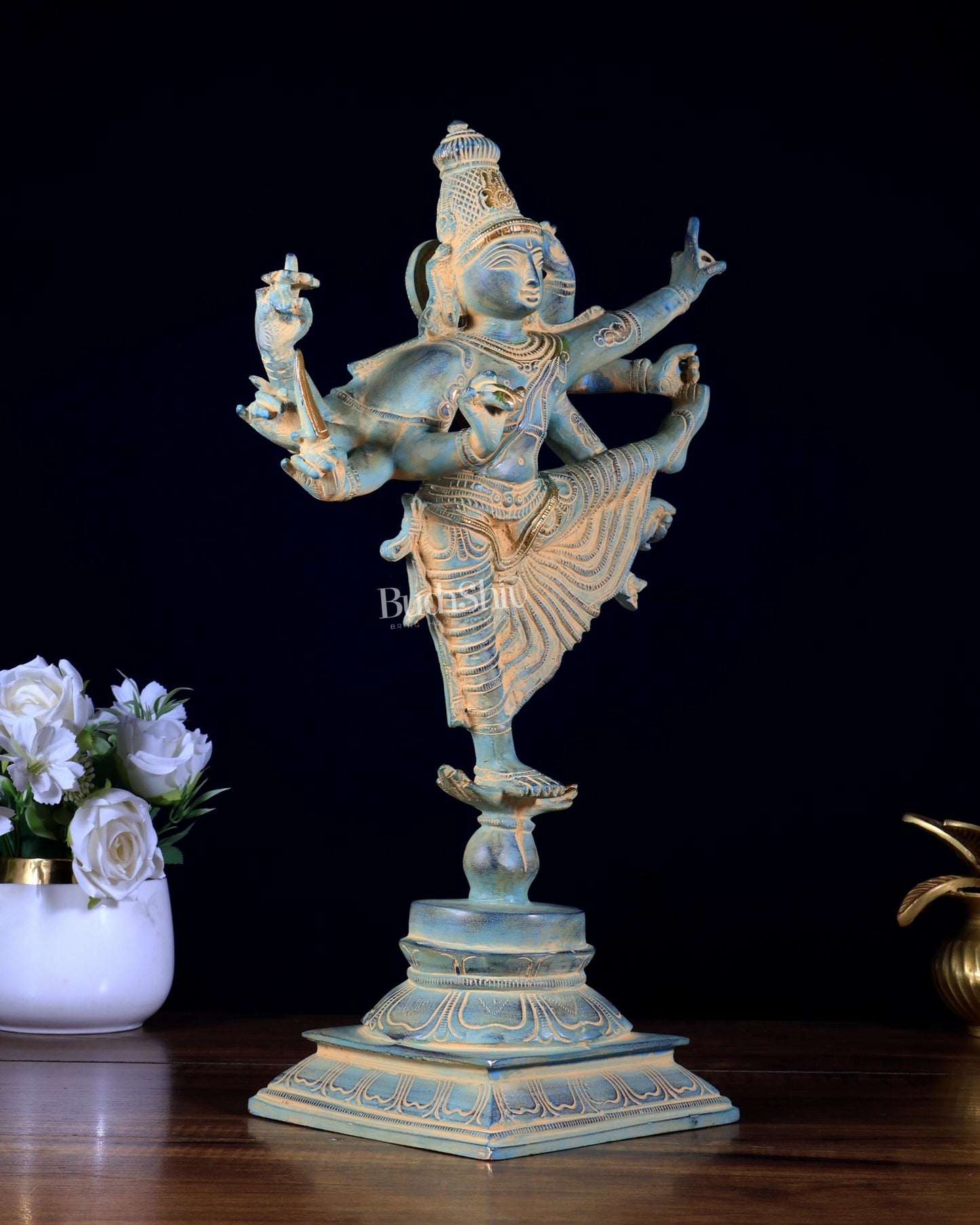 Pure Brass Dancing Vishnu avatar trivikram 16 inch - Budhshiv.com