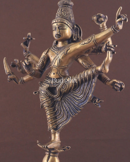 Pure Brass Dancing Vishnu avatar vamana as Thirivikrama with 8 Arms 16 inch - Budhshiv.com