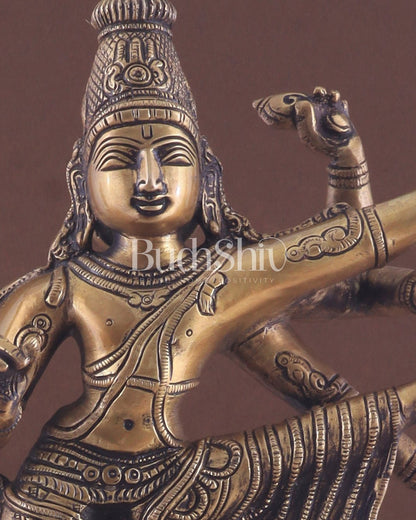 Pure Brass Dancing Vishnu avatar vamana as Thirivikrama with 8 Arms 16 inch - Budhshiv.com