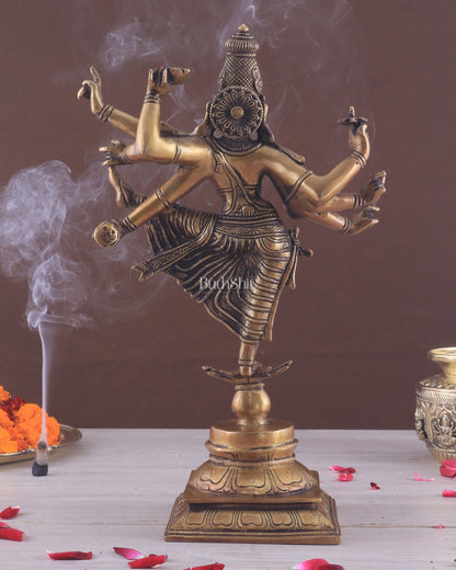 Pure Brass Dancing Vishnu avatar vamana as Thirivikrama with 8 Arms 16 inch - Budhshiv.com