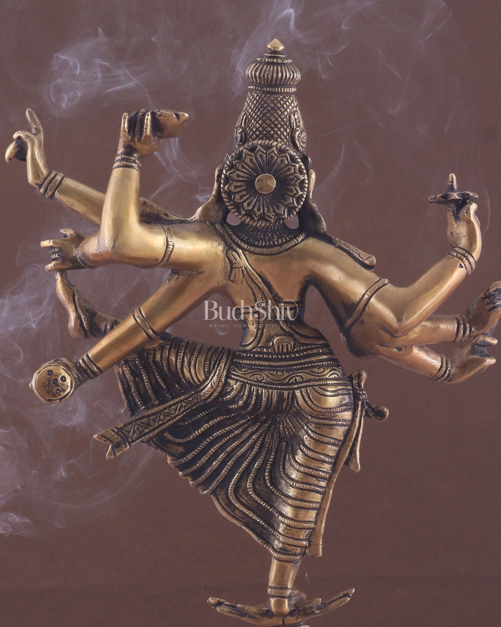 Pure Brass Dancing Vishnu avatar vamana as Thirivikrama with 8 Arms 16 inch - Budhshiv.com