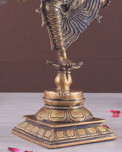 Pure Brass Dancing Vishnu avatar vamana as Thirivikrama with 8 Arms 16 inch - Budhshiv.com