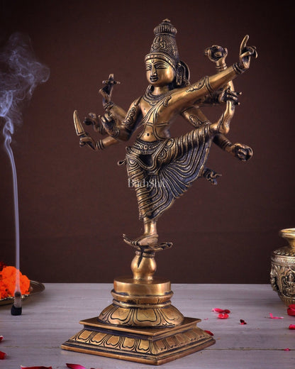 Pure Brass Dancing Vishnu avatar vamana as Thirivikrama with 8 Arms 16 inch - Budhshiv.com