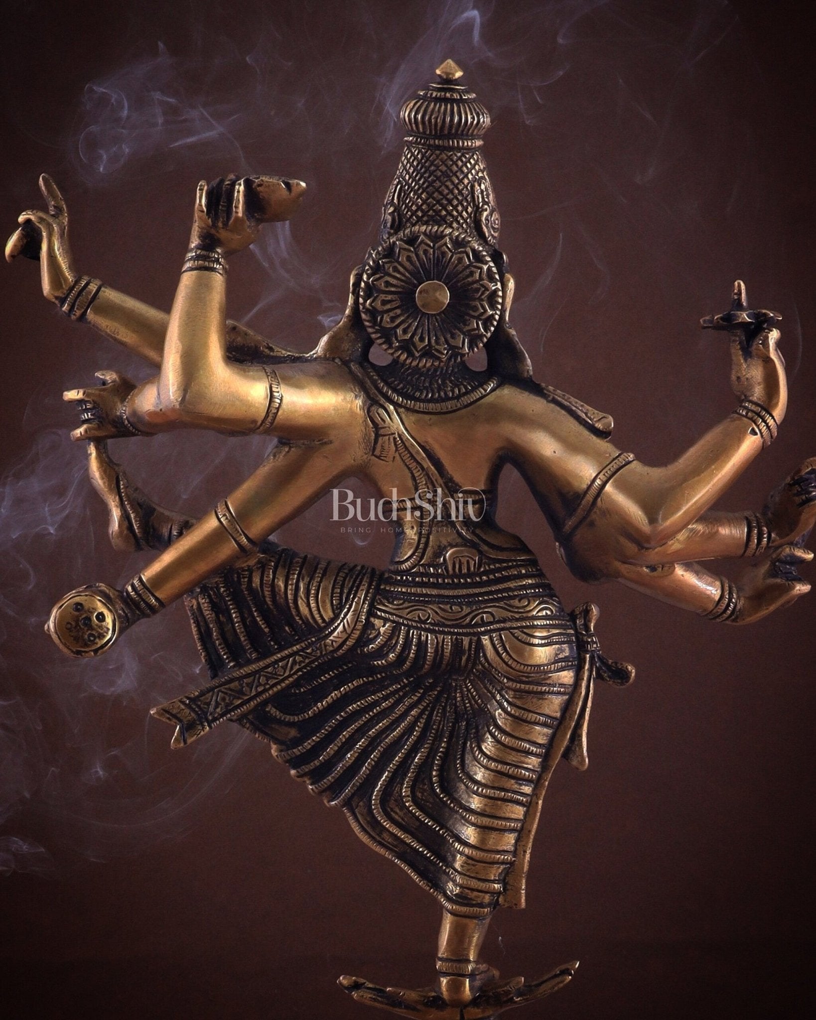 Pure Brass Dancing Vishnu avatar vamana as Thirivikrama with 8 Arms 16 inch - Budhshiv.com