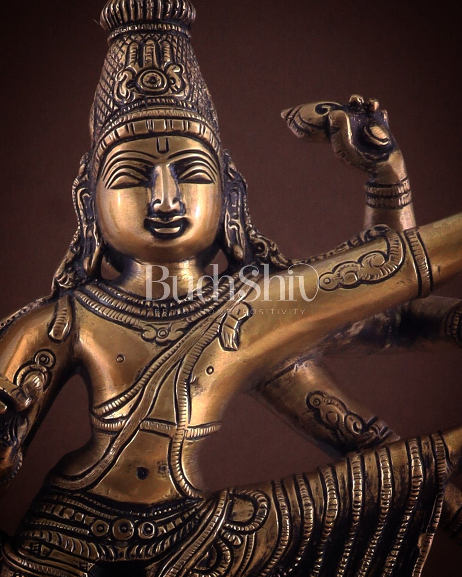 Pure Brass Dancing Vishnu avatar vamana as Thirivikrama with 8 Arms 16 inch - Budhshiv.com
