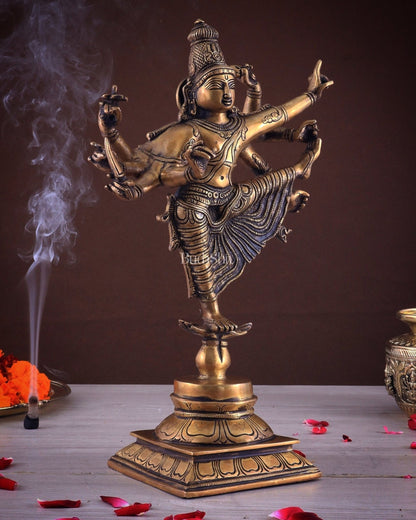 Pure Brass Dancing Vishnu avatar vamana as Thirivikrama with 8 Arms 16 inch - Budhshiv.com