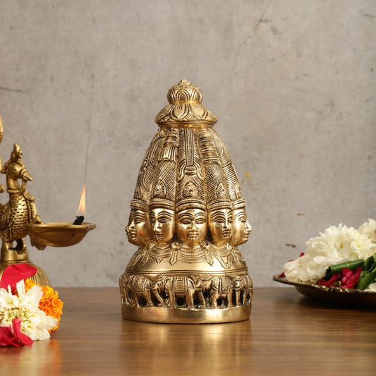 Pure Brass Dasa Shiva Sculpture with Ten Heads - 7.5" - Budhshiv.com