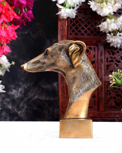 Pure Brass Decorative Dog Face Bust | Greyhound Design Table Accent Showpiece 9 inch - Budhshiv.com