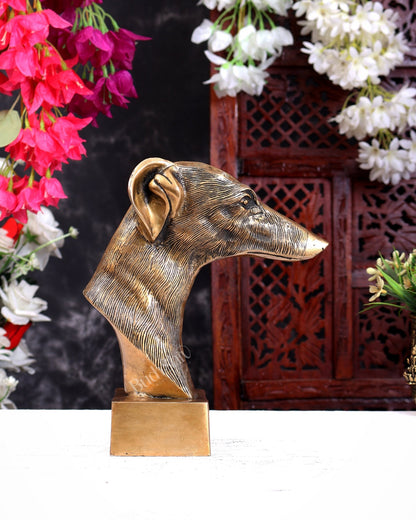 Pure Brass Decorative Dog Face Bust | Greyhound Design Table Accent Showpiece 9 inch - Budhshiv.com