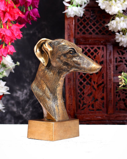 Pure Brass Decorative Dog Face Bust | Greyhound Design Table Accent Showpiece 9 inch - Budhshiv.com