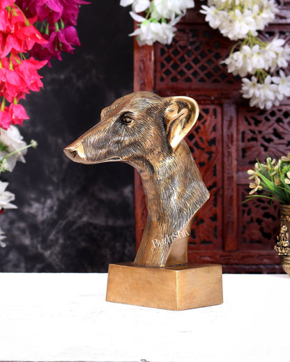 Pure Brass Decorative Dog Face Bust | Greyhound Design Table Accent Showpiece 9 inch - Budhshiv.com