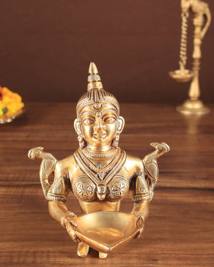 Pure Brass Deep Kanya Aarti Diya – Divine Ritual Lamp, 7" - Budhshiv.com