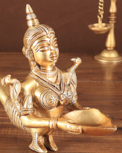 Pure Brass Deep Kanya Aarti Diya – Divine Ritual Lamp, 7" - Budhshiv.com