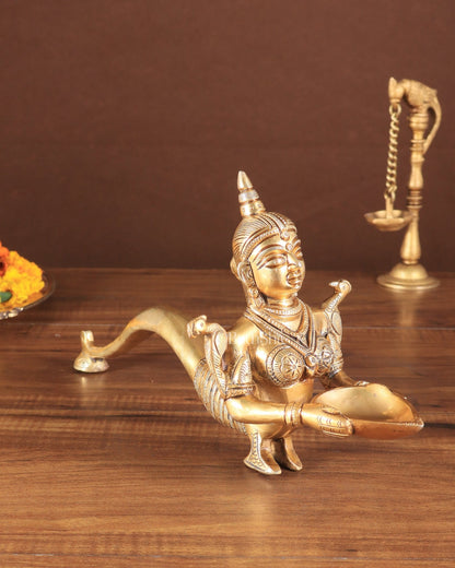 Pure Brass Deep Kanya Aarti Diya – Divine Ritual Lamp, 7" - Budhshiv.com