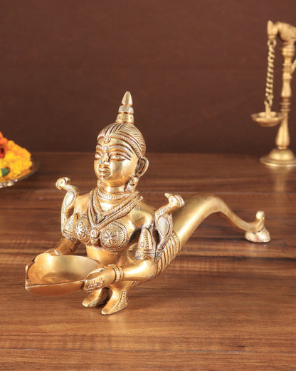 Pure Brass Deep Kanya Aarti Diya – Divine Ritual Lamp, 7" - Budhshiv.com