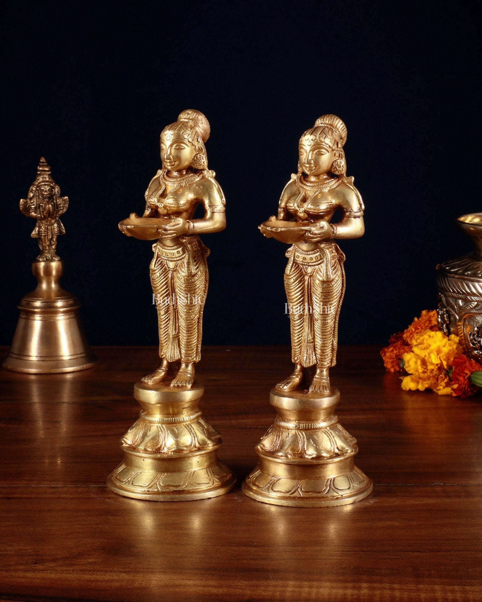Pure Brass Deep Lady Pair (Pavai Vilakku) – 8” - Budhshiv.com