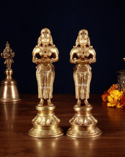 Pure Brass Deep Lady Pair (Pavai Vilakku) – 8” - Budhshiv.com