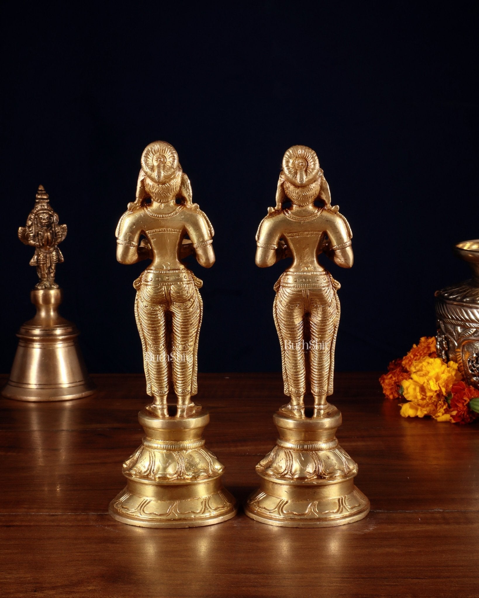 Pure Brass Deep Lady Pair (Pavai Vilakku) – 8” - Budhshiv.com