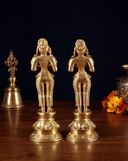 Pure Brass Deep Lady Pair (Pavai Vilakku) – 8” - Budhshiv.com