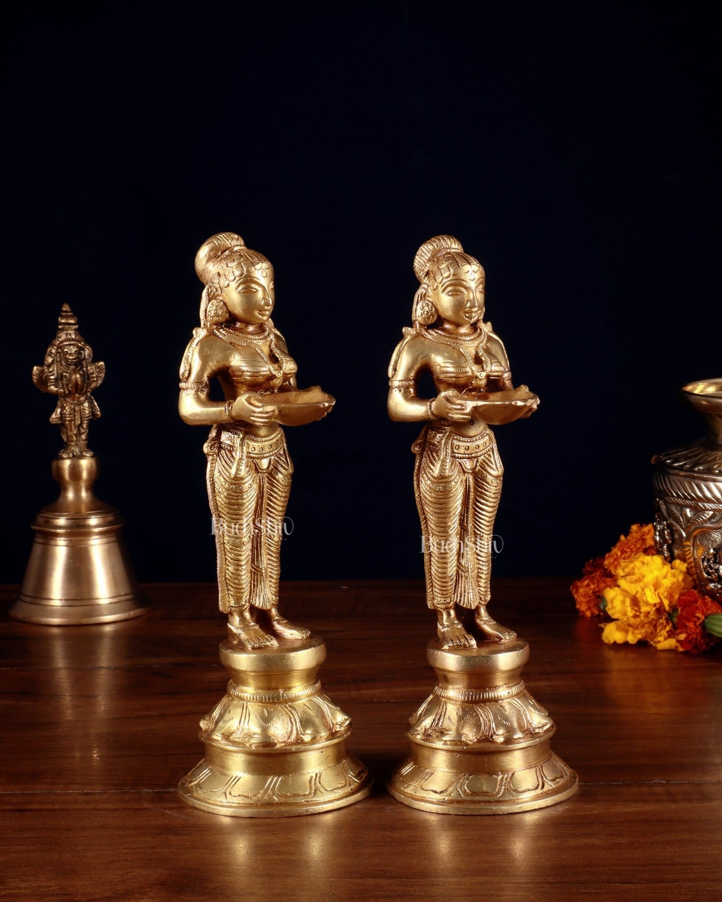 Pure Brass Deep Lady Pair (Pavai Vilakku) – 8” - Budhshiv.com