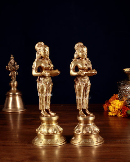 Pure Brass Deep Lady Pair (Pavai Vilakku) – 8” - Budhshiv.com