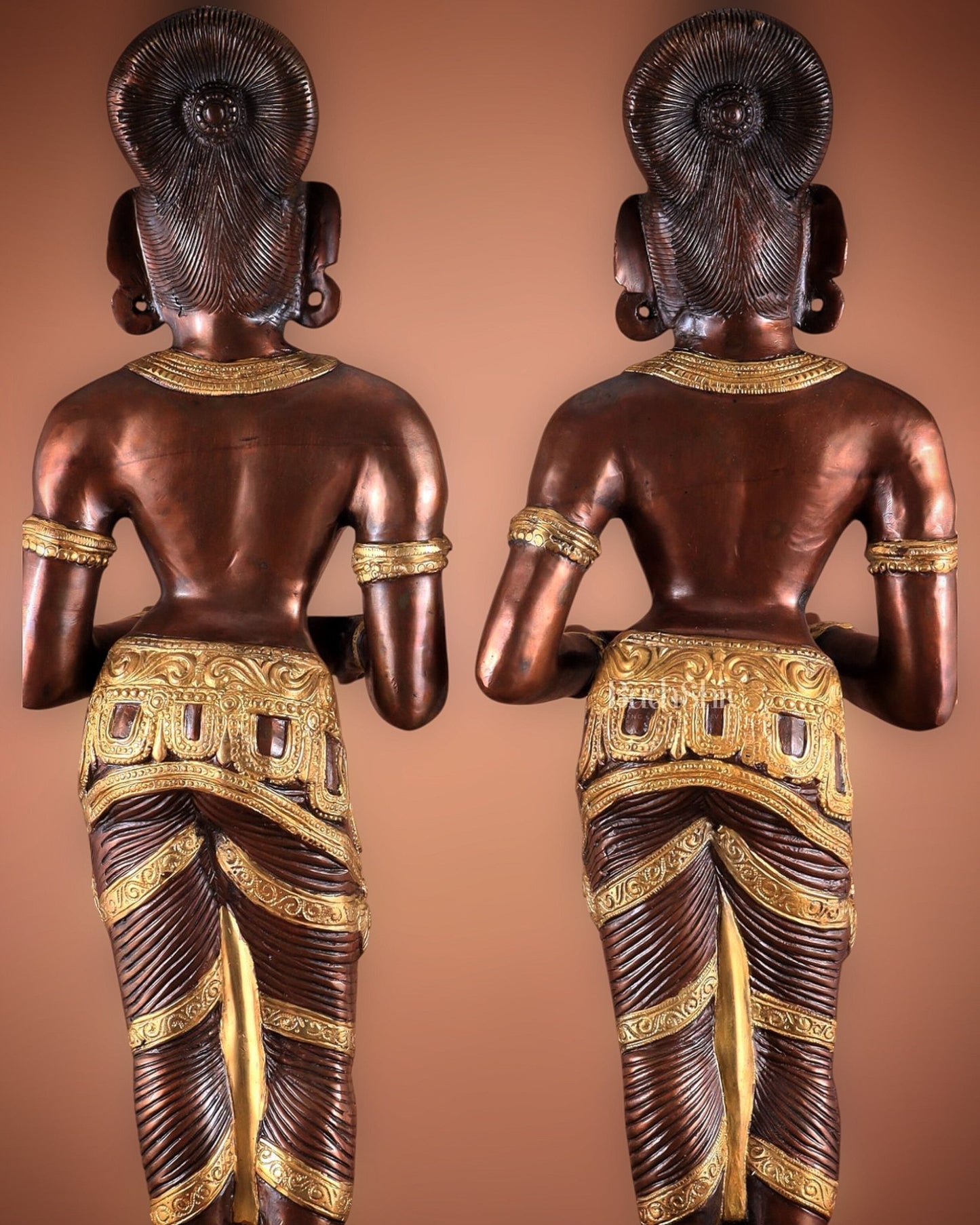 Pure Brass Deep Lady Pavaai Vilakku in dual - tone 32" - Budhshiv.com