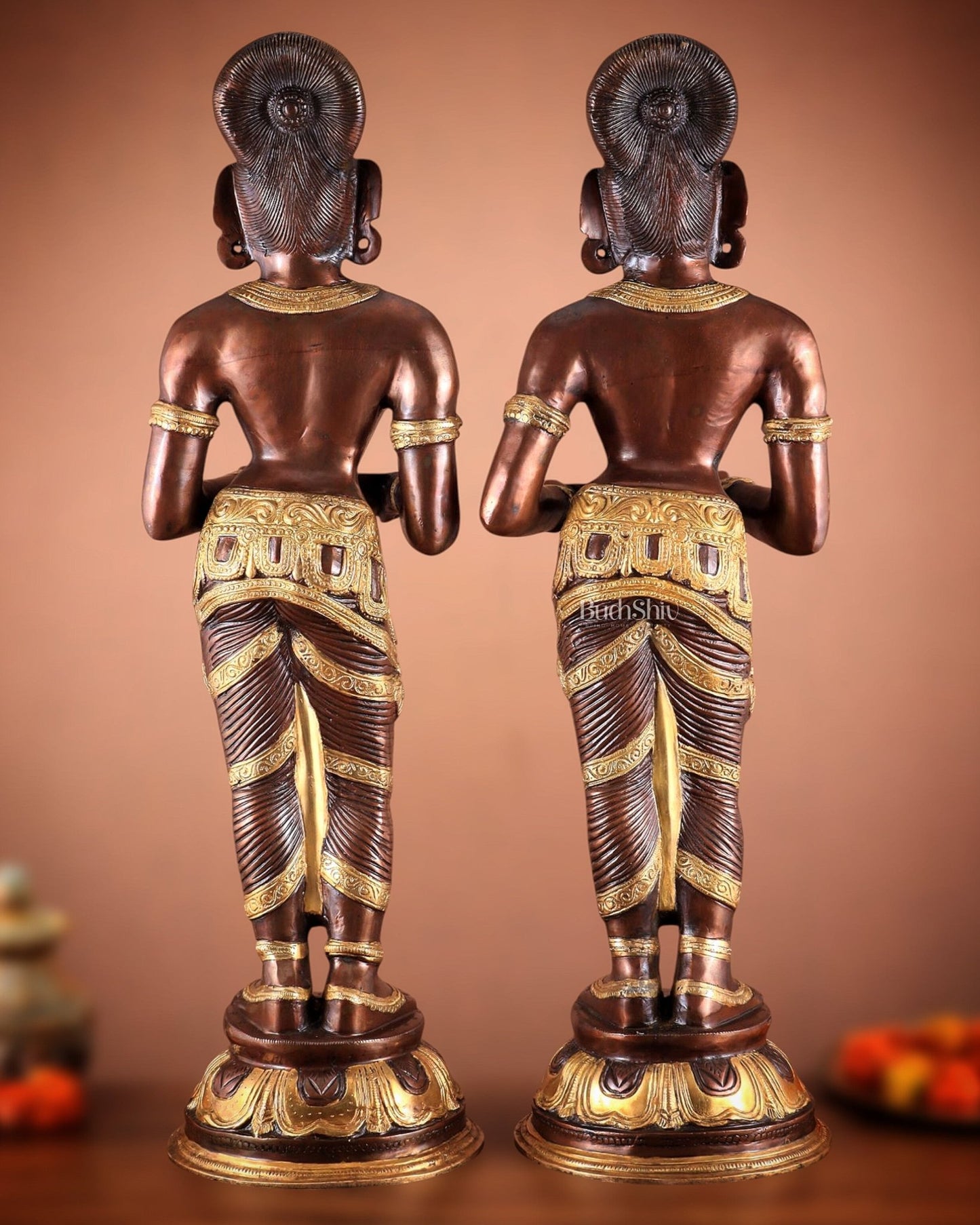 Pure Brass Deep Lady Pavaai Vilakku in dual - tone 32" - Budhshiv.com