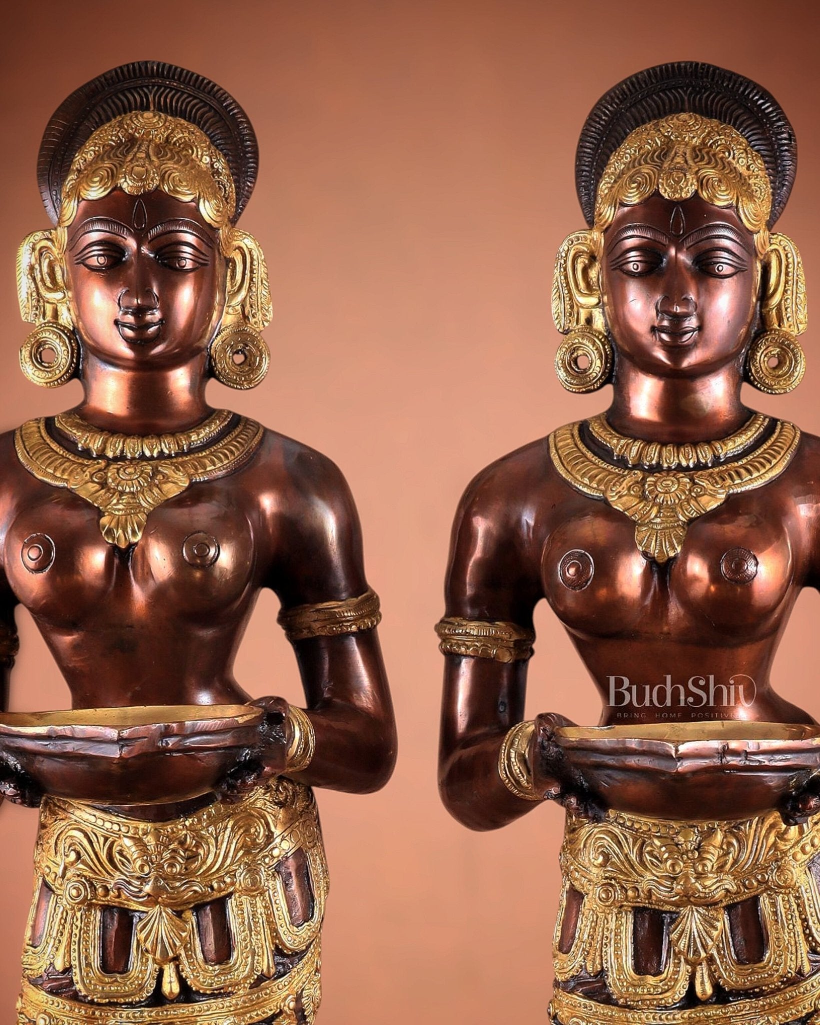 Pure Brass Deep Lady Pavaai Vilakku in dual - tone 32" - Budhshiv.com