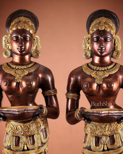 Pure Brass Deep Lady Pavaai Vilakku in dual - tone 32" - Budhshiv.com
